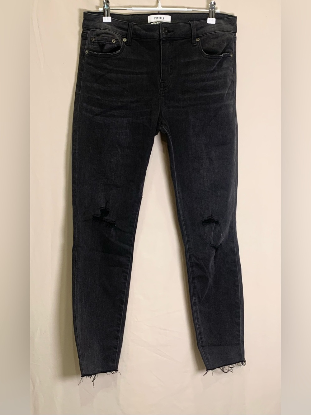 Pistola Skinny Jeans Size 30 Black Distressed Knee